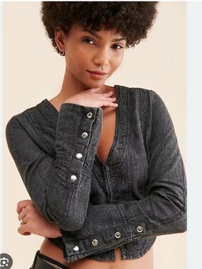 Free People Caroline Denim Black Top